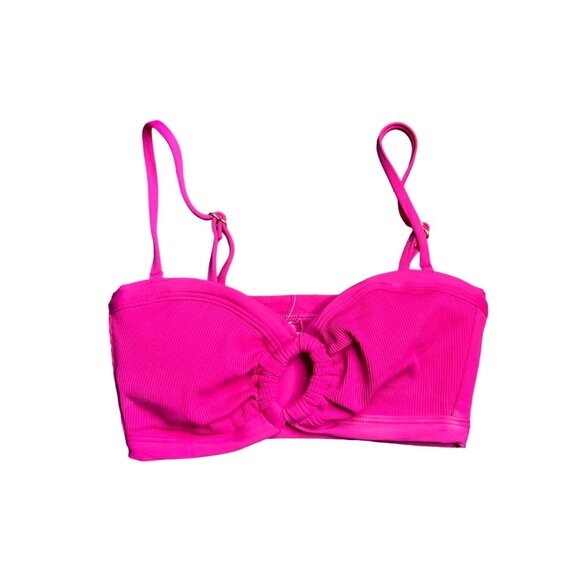 L*Space Maya Ribbed Bikini Top Size XS O-Ring Cutout Pullover‎ Hot Pink NWT - Picture 1 of 11